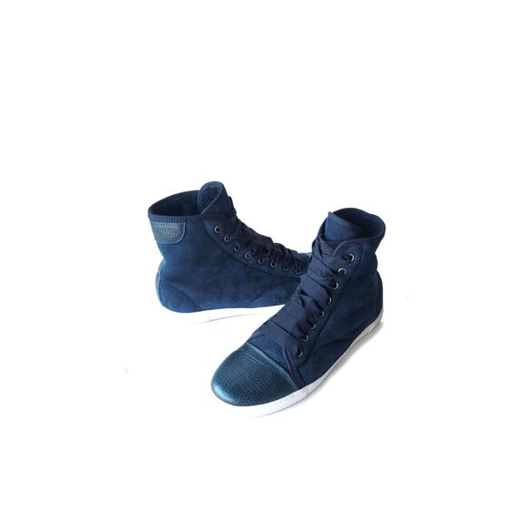 LANVIN SNEAKERS SZ 37 Blue Shearling High-Top Sneakers *EXCELLENT* SZ 6,5 - Picture 1 of 10
